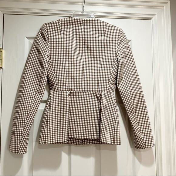 Theory Sculpture Grid Stretch Printed Zip Jacket Ivory Multi Tan NWT 00 Designer - Picture 8 of 16